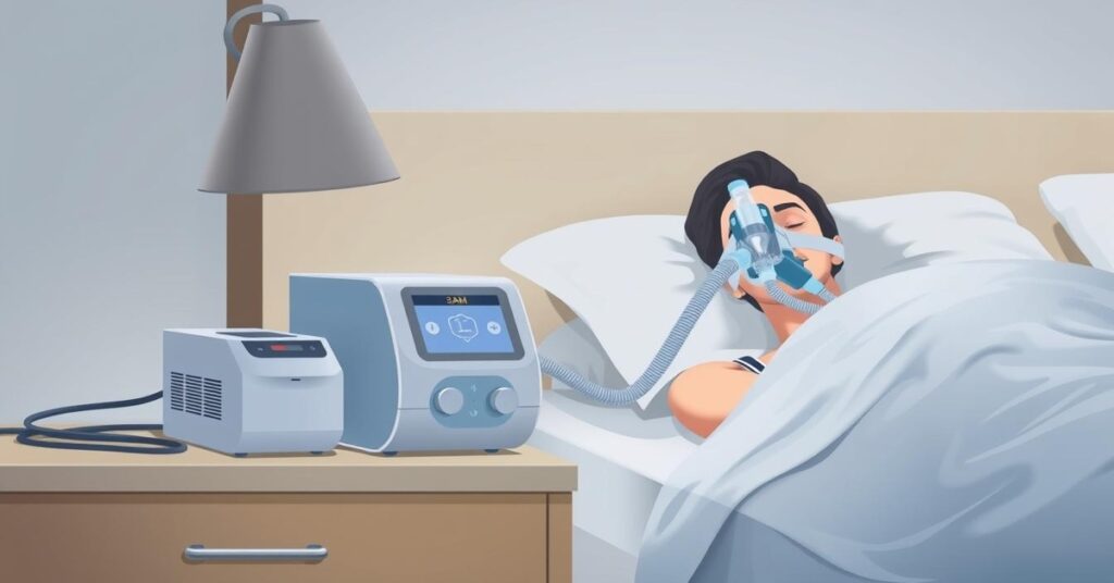 CPAP Ventilator Mode machine with patient asleep - 3AM Healthcare